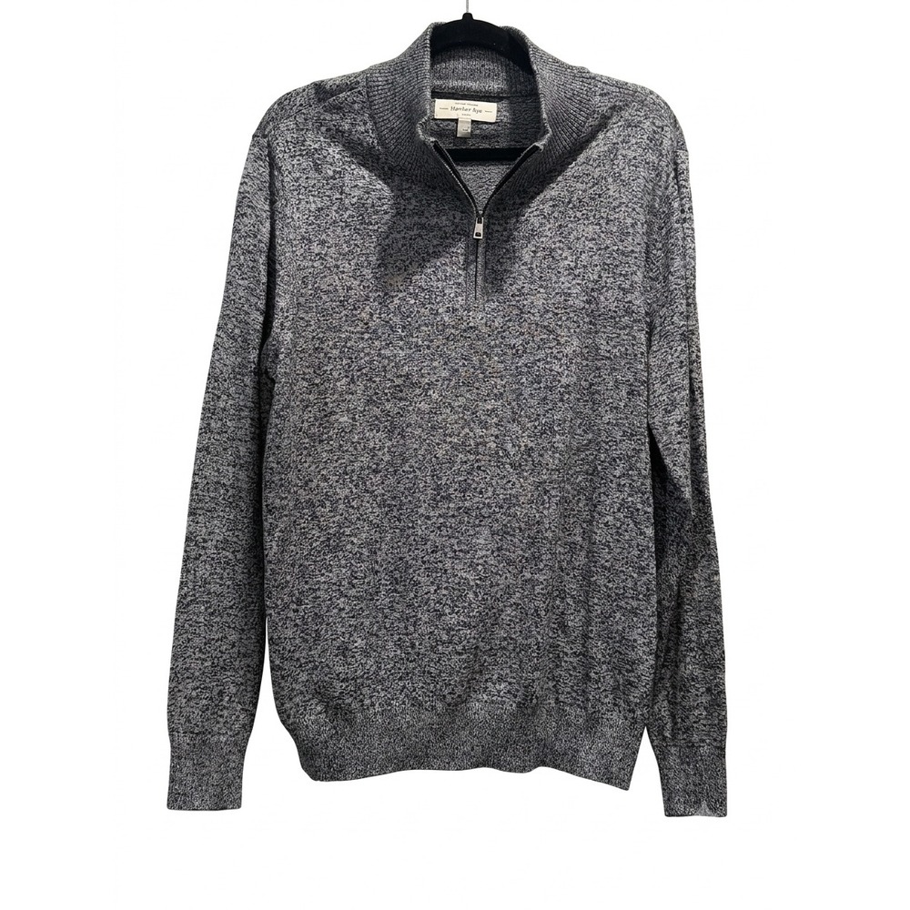 Hawker Rye Mens Cotton Cashmere Quarter Zip Sweater Marled Grey Navy Large